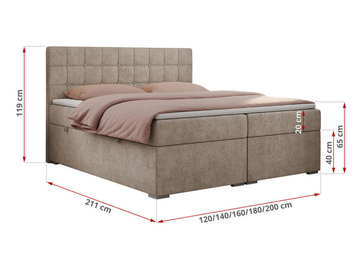 BOXBETT CARMEN 120/200 Beige Struktur - H3 - Beige, Holz/Textil (120/200cm) - MKS