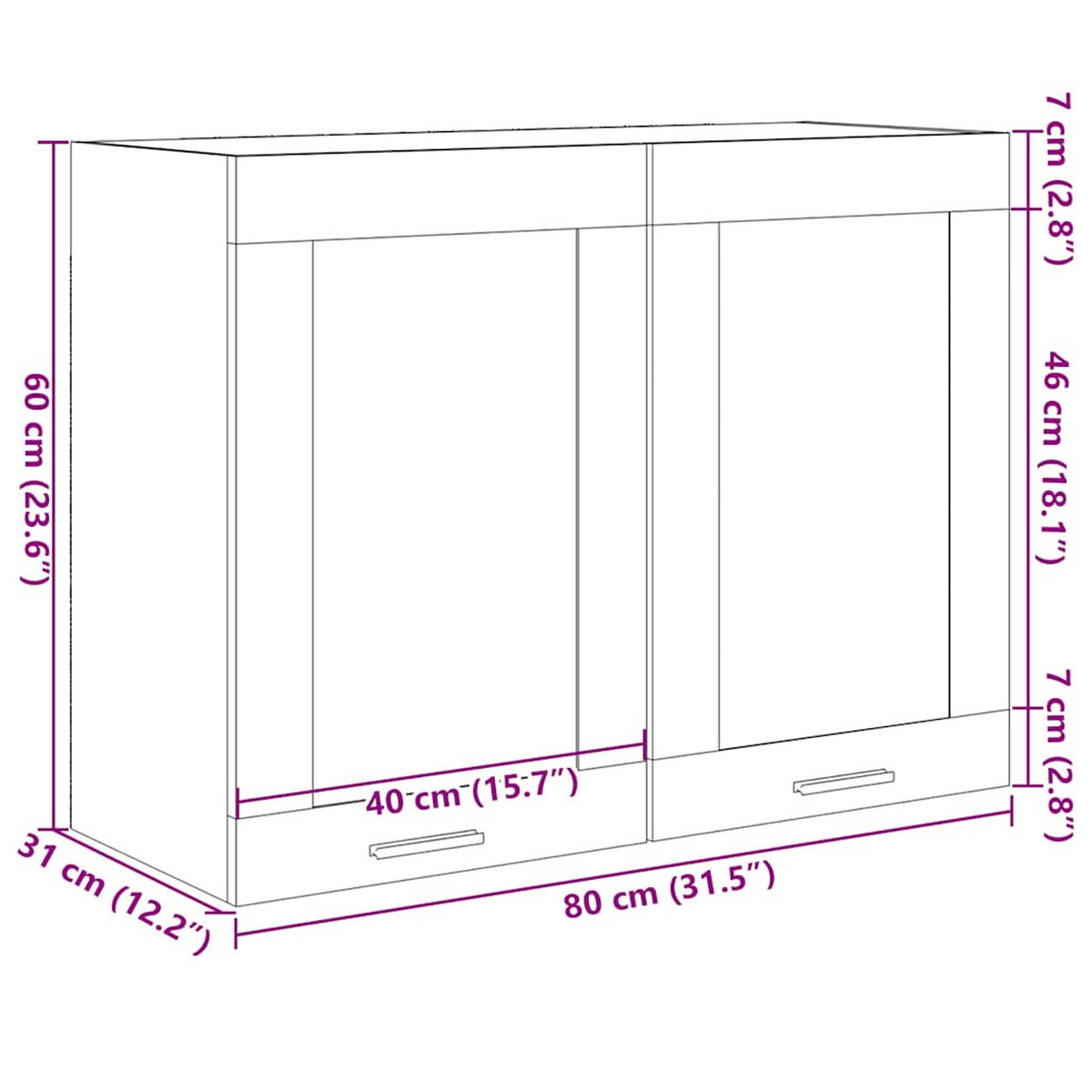 HÄNGEGLASSCHRANK Lyon Sonoma-Eiche 80/31/60 Cm Holzwerkstoff - Sonoma Eiche, Holzwerkstoff (31/60/80cm) - vidaXL