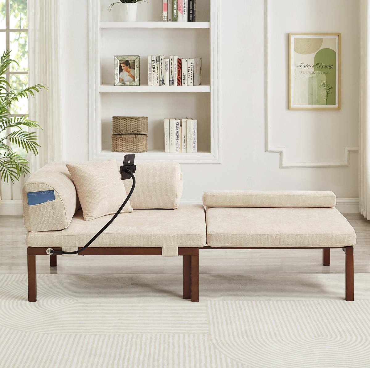 SOFABETT ausziehbar Beige Samt - Beige, Holz (81/64/176cm) - Meubliv