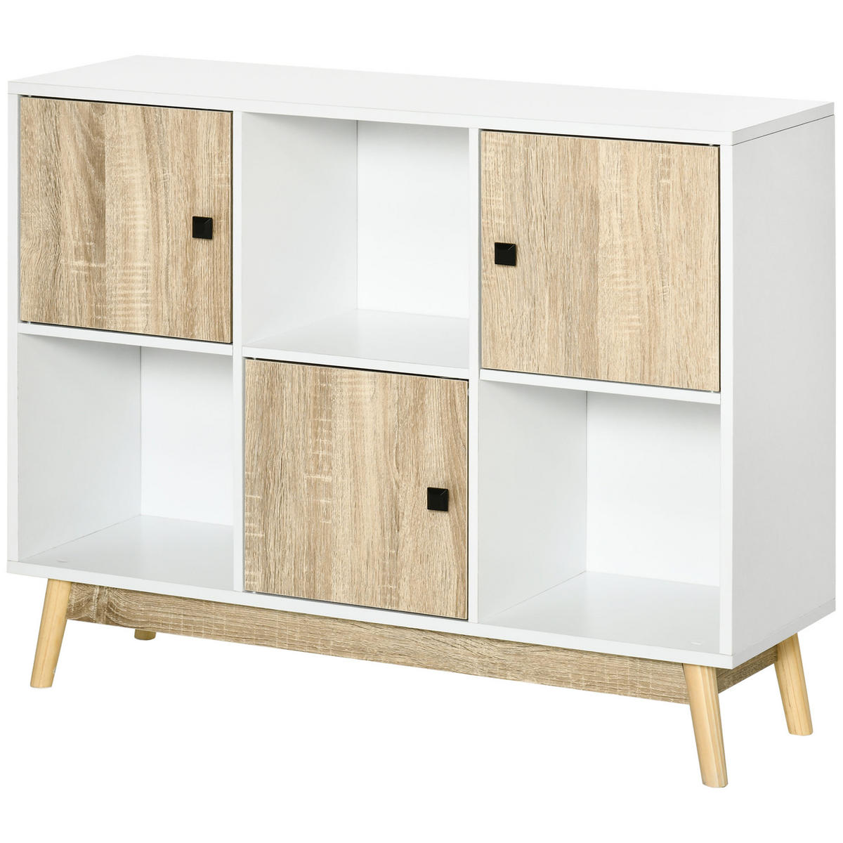 SIDEBOARD DE-11014 9 Würfel mit 3 Türen Weiß/Naturholz - Naturfarben, Holzwerkstoff (96/75/30cm) - ComfortXL