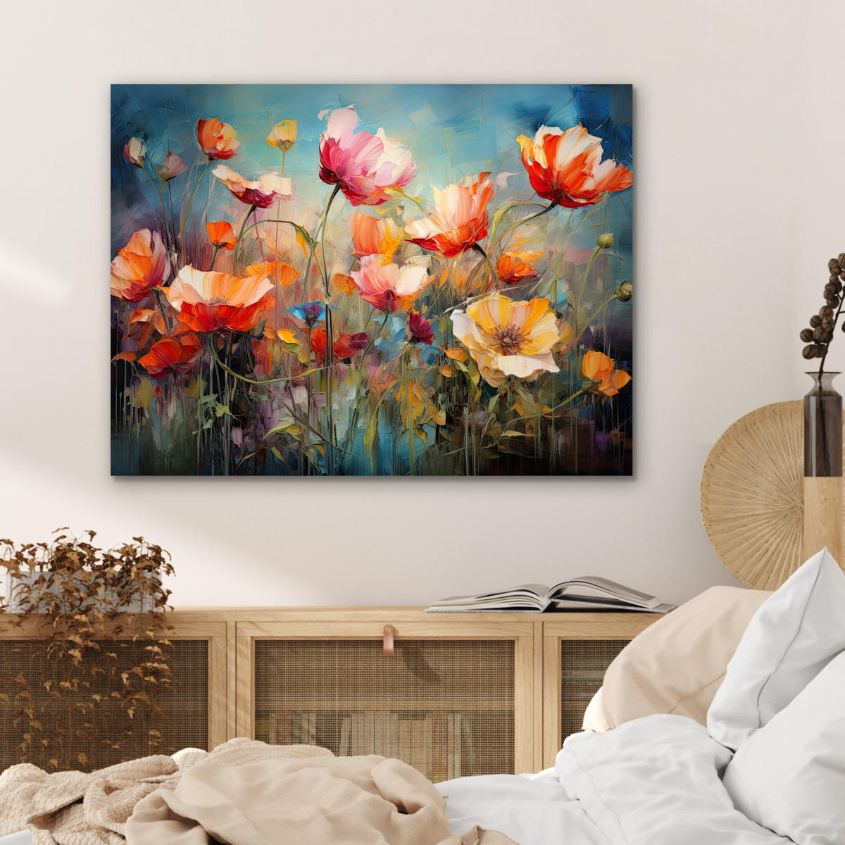 METALLBILD Blumen - Aquarell - Kunst - Botanisch - Natur 80x60 cm - Orange, Metall (80/60cm) - MuchoWow