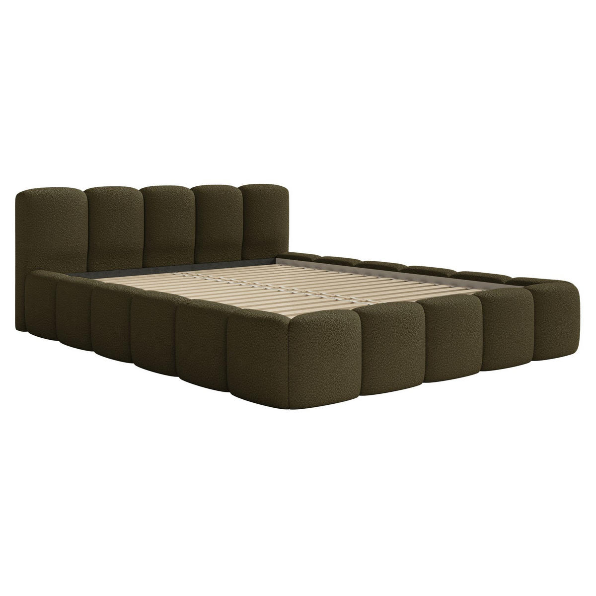 POLSTERBETT Cloudy Low Olivgrün Bouclébezug 200x200 - Olivgrün, Textil (200/200cm) - Selsey