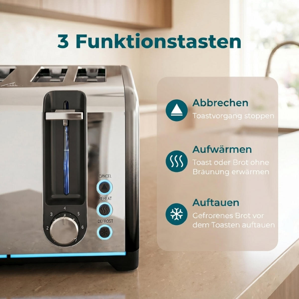 TOASTER 4-SCHEIBEN- 7 Bräunungsstufen, Auftaufunktion, Schwarz, 26,4/15,6/18,9 cm - Schwarz, Kunststoff (15.6/18.9/26.4cm) - Rolipo