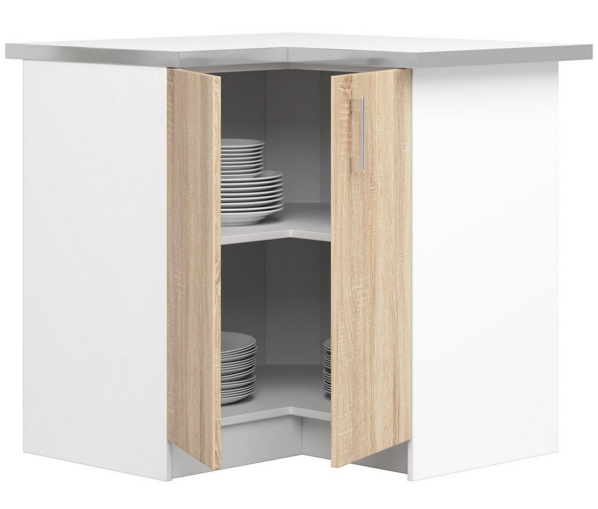 KÜCHENSCHRANK Weiß, Sonoma Eiche 44.5x84x85.5cm - Silberfarben/Weiß, Holzwerkstoff/Kunststoff (84/85.5/44.5cm) - Akord