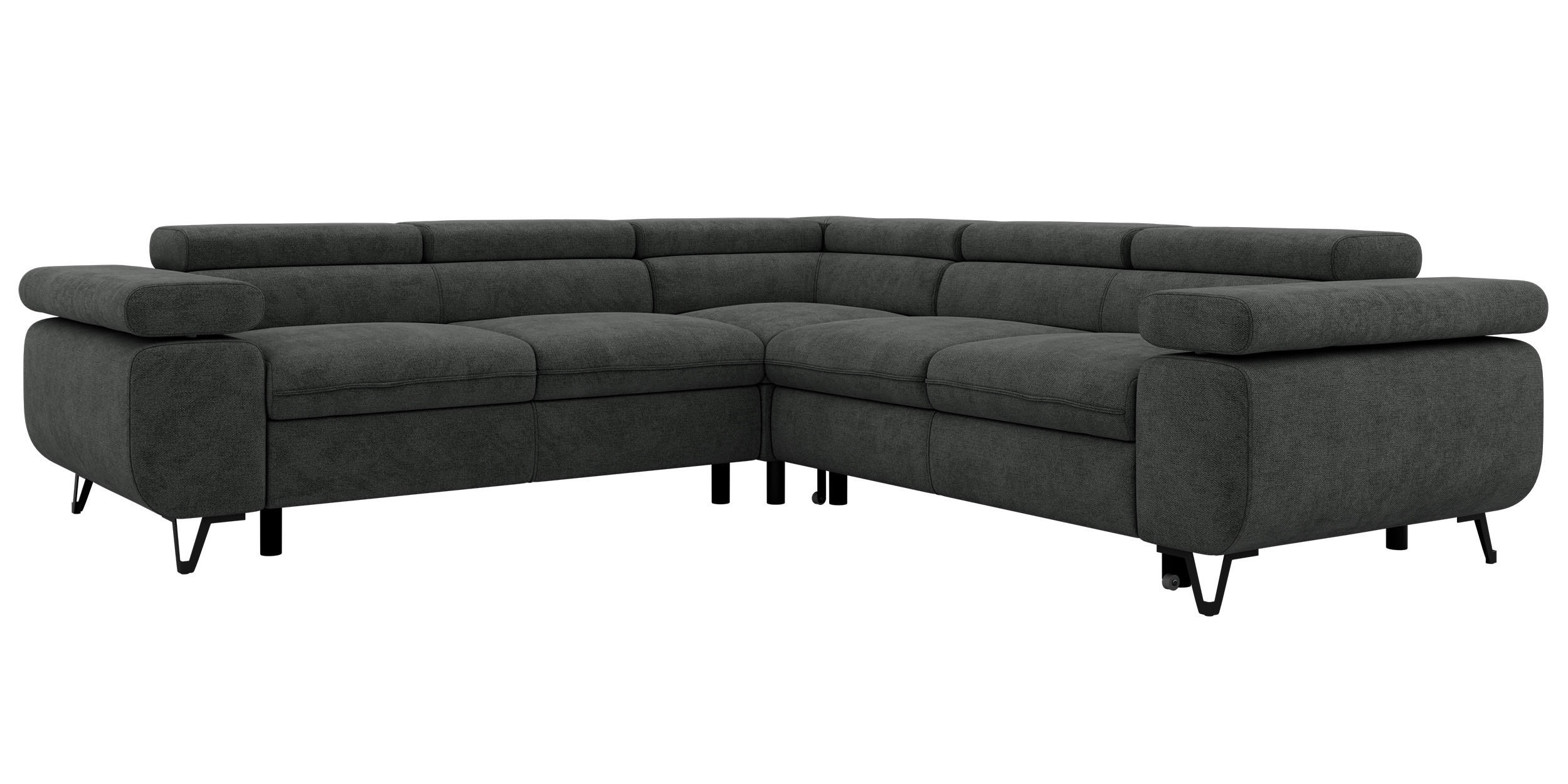 ROHOVÁ SEDAČKA QUADRO L - Tmavě šedá Strukturovaná látka - Vlevo Strana - černá/tmavě šedá, kov/textil (269/269cm) - MKS