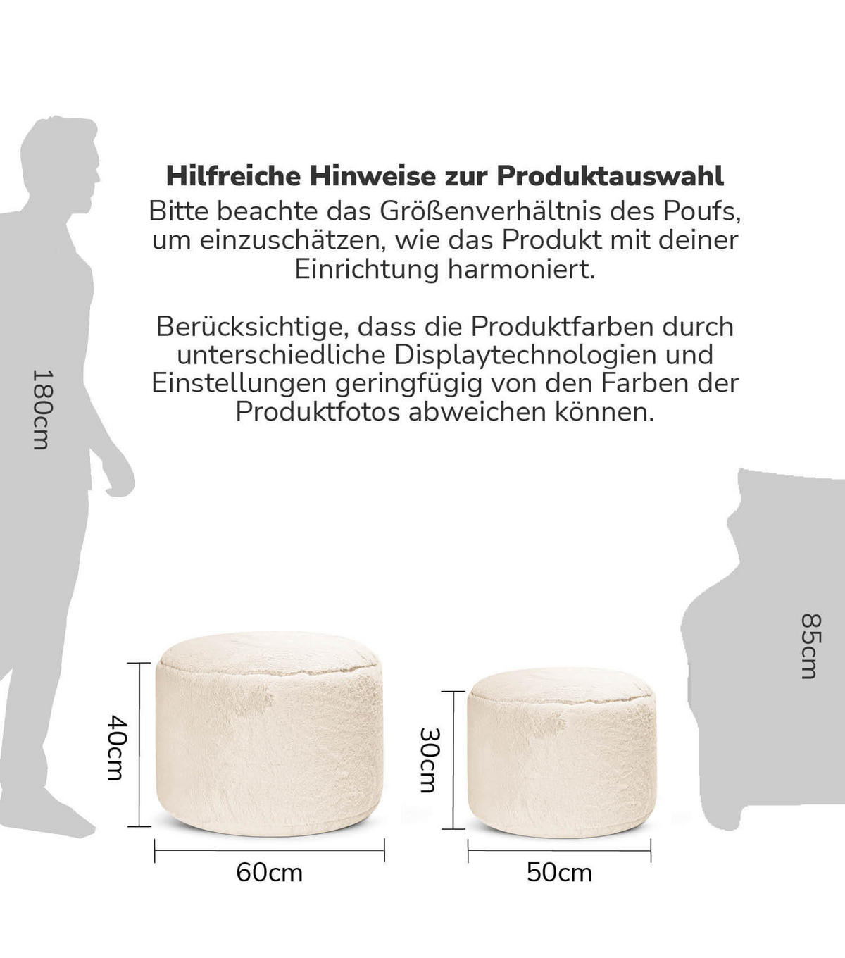 POUF Kunstfell Der Flauschige - Beige, Textil (60/40/60cm) - Mokebo