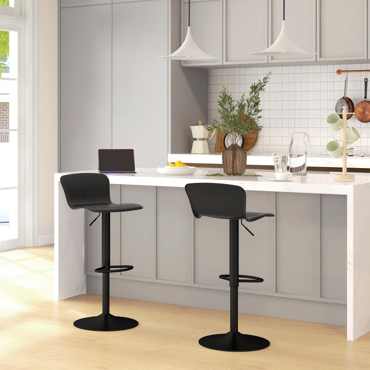 BARHOCKER 2er-Set DE-14772 höhenverstellbar mit Rückenlehne und Fußstütze Schwarz - Schwarz, Metall (38.5/97.5/40cm) - ComfortXL