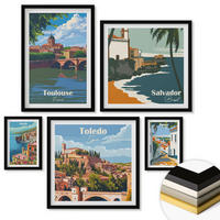 WANDBILDER 5er-Set - 50x50 cm & 20x30 cm & 40x60 cm Schwarzer Rahmen - Illustrationen zur Retro-Architektur der Berge - Schwarz, Kunststoff (40/60cm) - ArtPrintCave