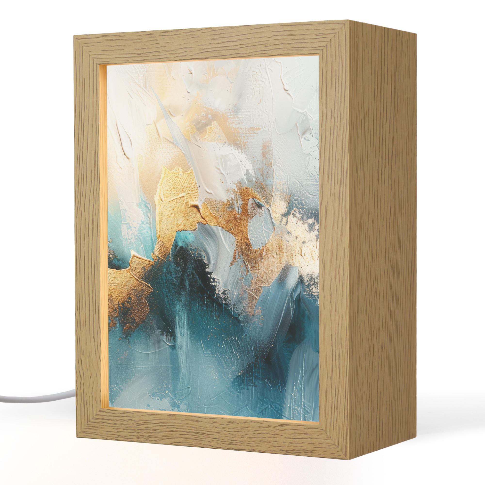 TISCHLEUCHTE Abstrakt - Kunst - Gold - Blau 15x20 cm - Aubergine, Holzwerkstoff (8/15/20cm) - OnlyWow