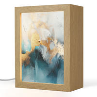 TISCHLEUCHTE Abstrakt - Kunst - Gold - Blau 15x20 cm - Aubergine, Holzwerkstoff (8/15/20cm) - OnlyWow