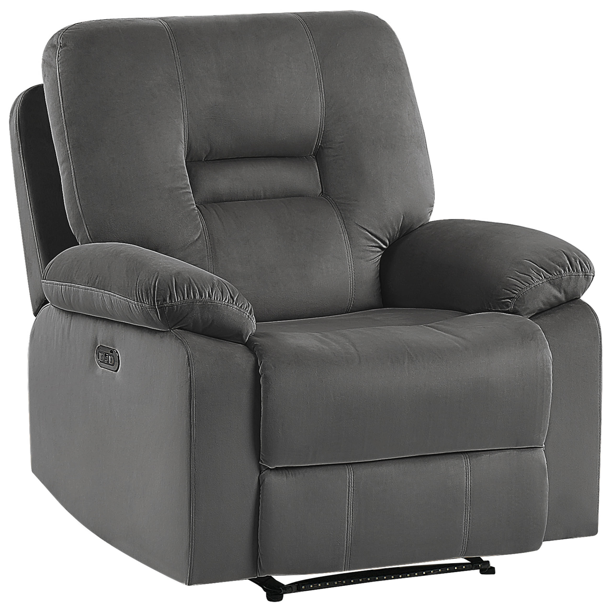 FERNSEHSESSEL Samtstoff dunkelgrau LED-Beleuchtung USB-Port elektrisch verstellbar Bergen - Grau, Textil (85/101/74cm) - Beliani