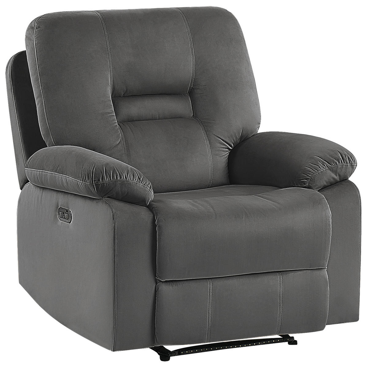 FERNSEHSESSEL Samtstoff dunkelgrau LED-Beleuchtung USB-Port elektrisch verstellbar Bergen - Grau, Textil (85/101/74cm) - Beliani