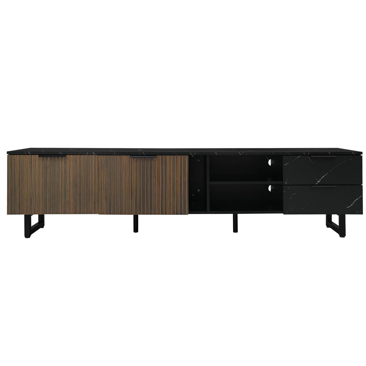 TV-LOWBOARD aus MDF 200x38x50 cm Schwarz/Holzoptik mit LED-Beleuchtung, App-Steuerung und Stauraum - Schwarz, Holzwerkstoff (200/50/38cm) - IVMEU