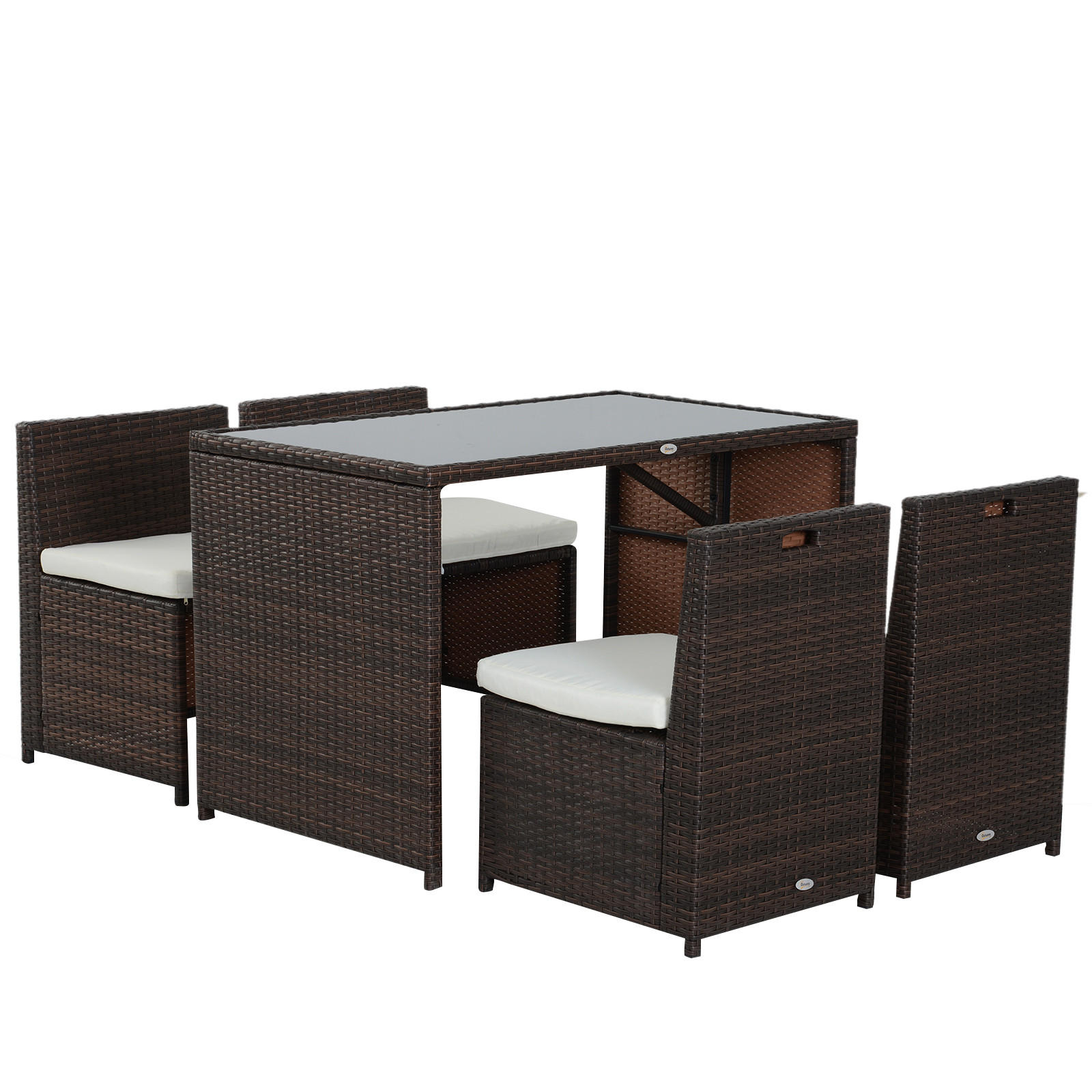 GARTENMÖBEL Set, Stahl, PE Braun+Khaki - Braun, Metall - Outsunny