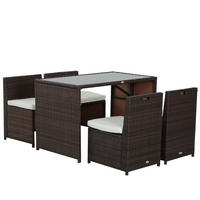 GARTENMÖBEL Set, Stahl, PE Braun+Khaki - Braun, Metall - Outsunny