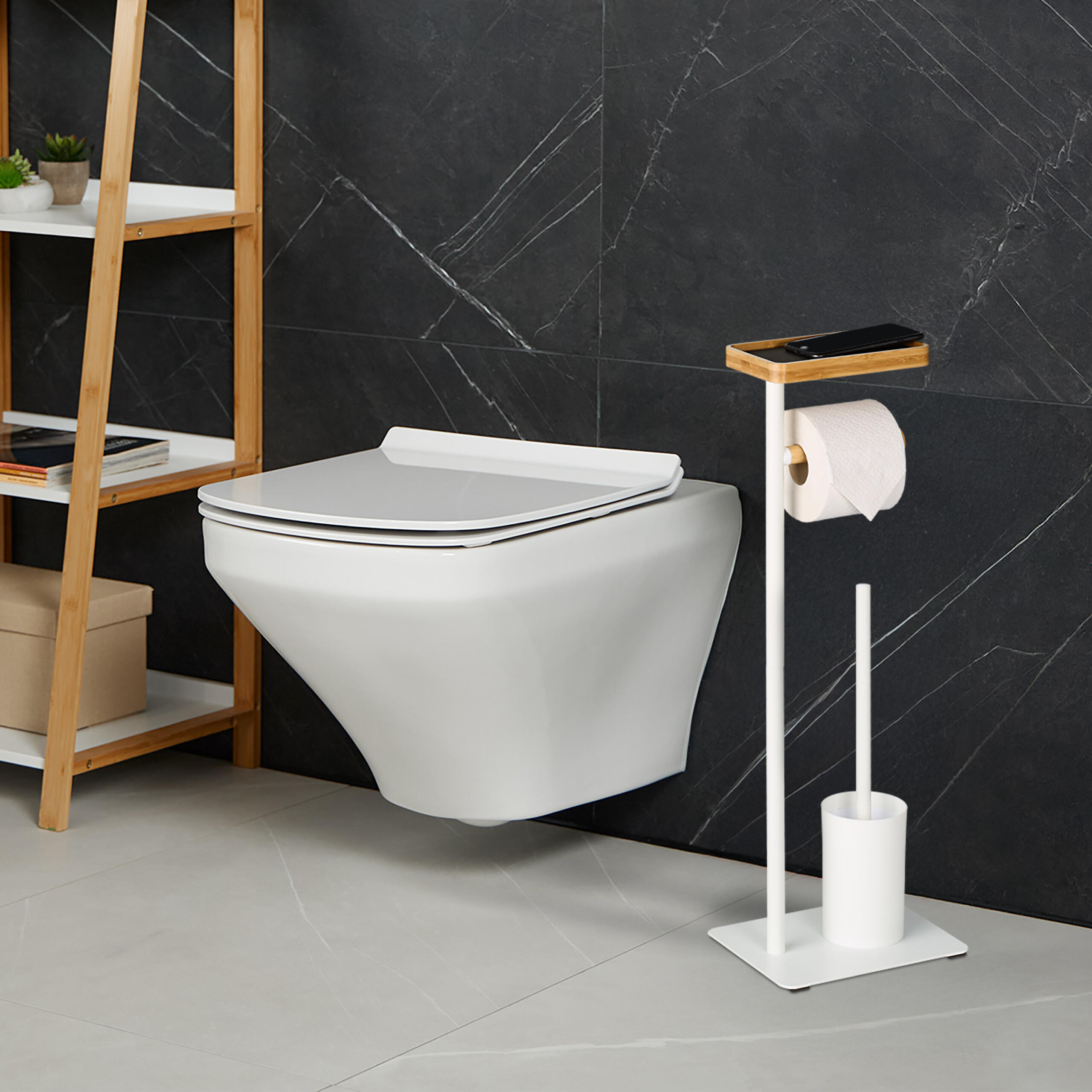 WC-GARNITUR - Hellbraun, Holz/Kunststoff (23/65/18cm) - Relaxdays