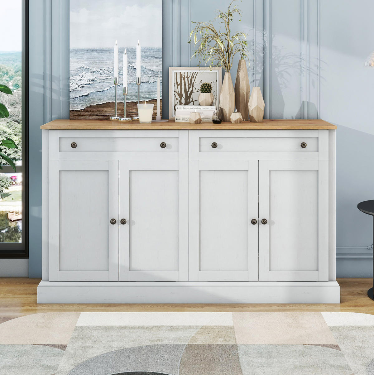 SIDEBOARD 150/40/86 cm mit 4 Türen, 2 Schubladen und verstellbaren Einlegeböden, Weiß/Naturholz - Naturfarben, Holzwerkstoff (150/86/40cm) - Redom