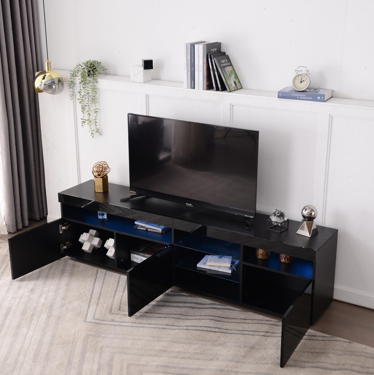 TV-ELEMENT mit LED-Beleuchtung 180 x 35 x 48 cm MDF Black - Schwarz, Holzwerkstoff (35/48/180cm) - Beauniv