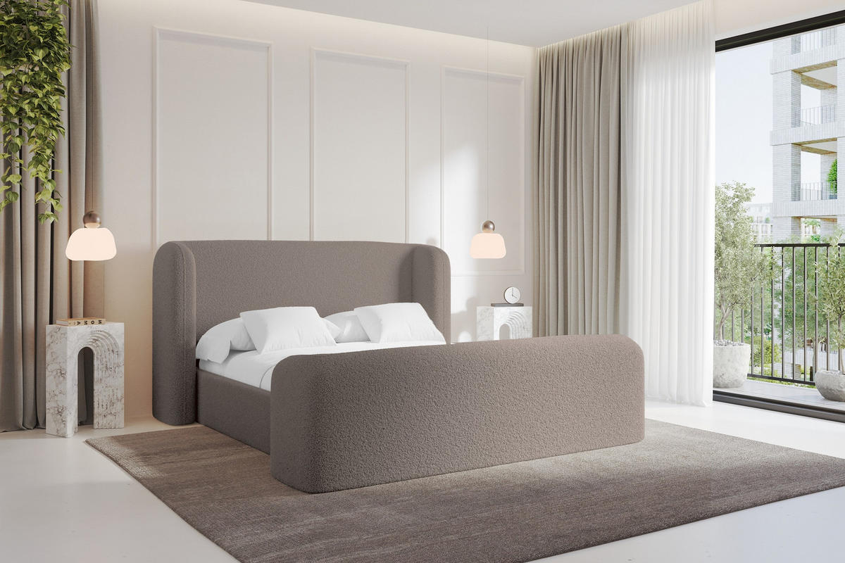 POLSTERBETT mit Bettkasten, Fußteil und Lattenrost, Boxbett ohne Matratze - ESTI-Z 160x200 Braun - Braun, Holzwerkstoff/Textil (160/200cm) - ALTDECOR