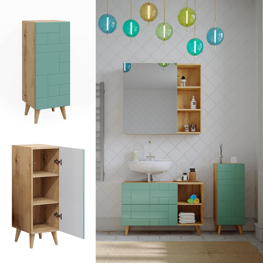 MIDISCHRANK Rudi Mintgrün 30.3 x 80.3 cm mit Tür - Braun/Mintgrün, Holzwerkstoff (30.3/80.3/31.2cm) - Vicco