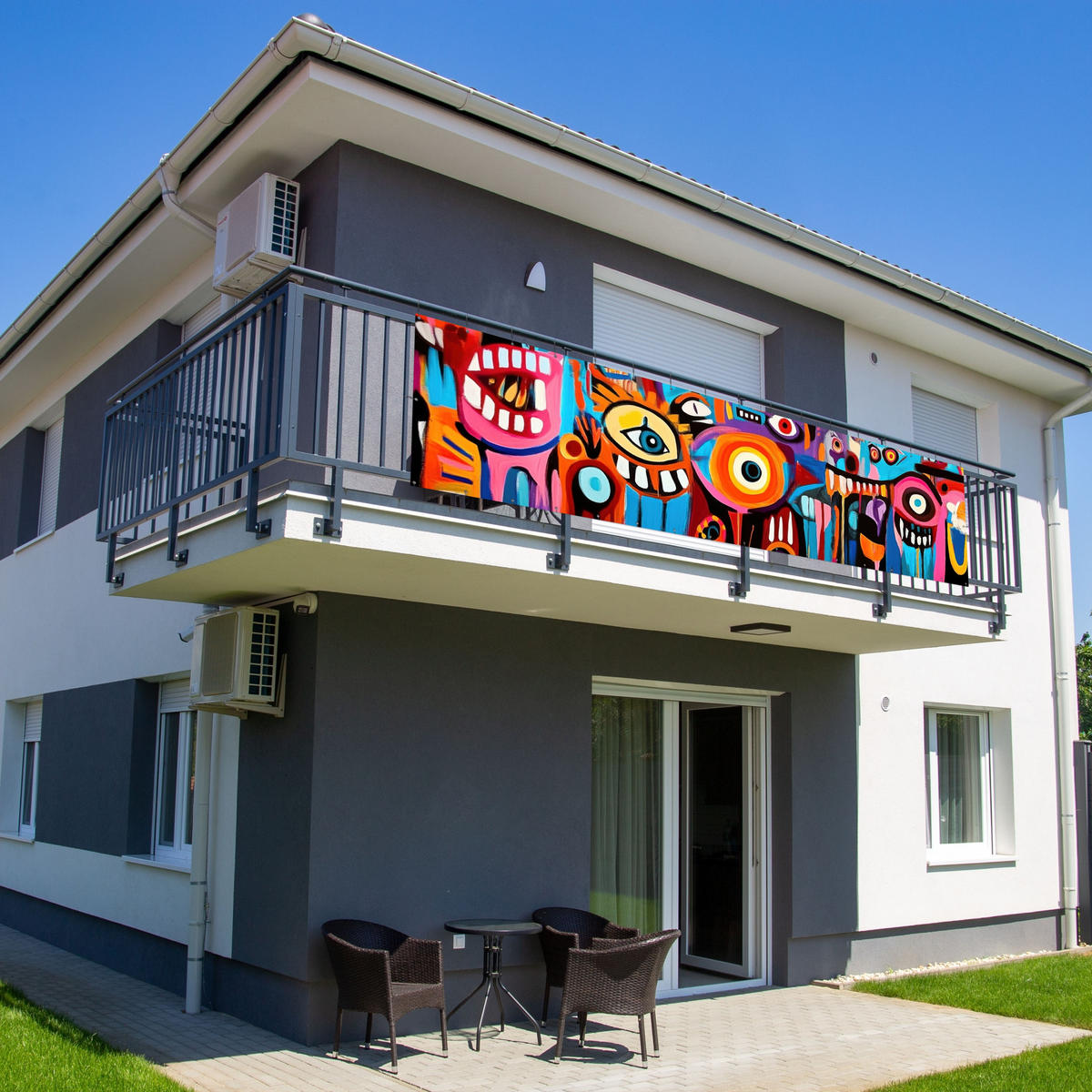 BALKON-SICHTSCHUTZ Abstrakt - Gesicht - Farbenfroh - Multicolor, Kunststoff (500/130cm) - MuchoWow