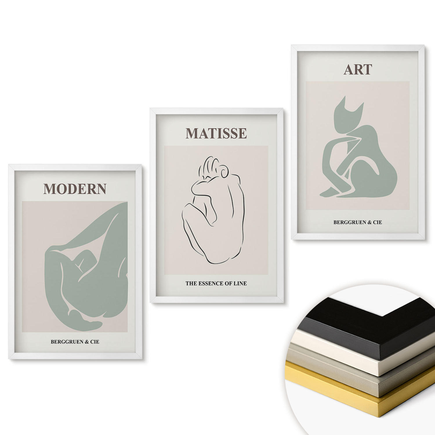WANDBILDER 3er-Set - 40x60 cm Weißer Rahmen - Abstrakte Pastellfiguren - Weiß, Kunststoff (40/60cm) - ArtPrintCave