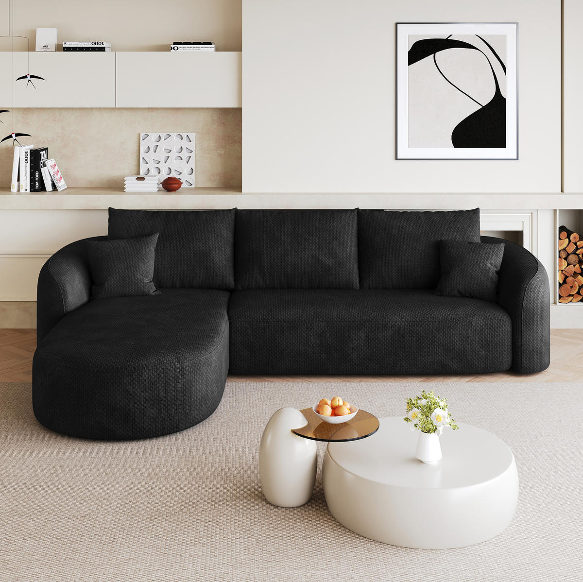 ECKSOFA 266/168/85 cm in Schwarz aus Stoff, modular und ohne Montage - Schwarz, Textil (168/266cm) - Flora Grace