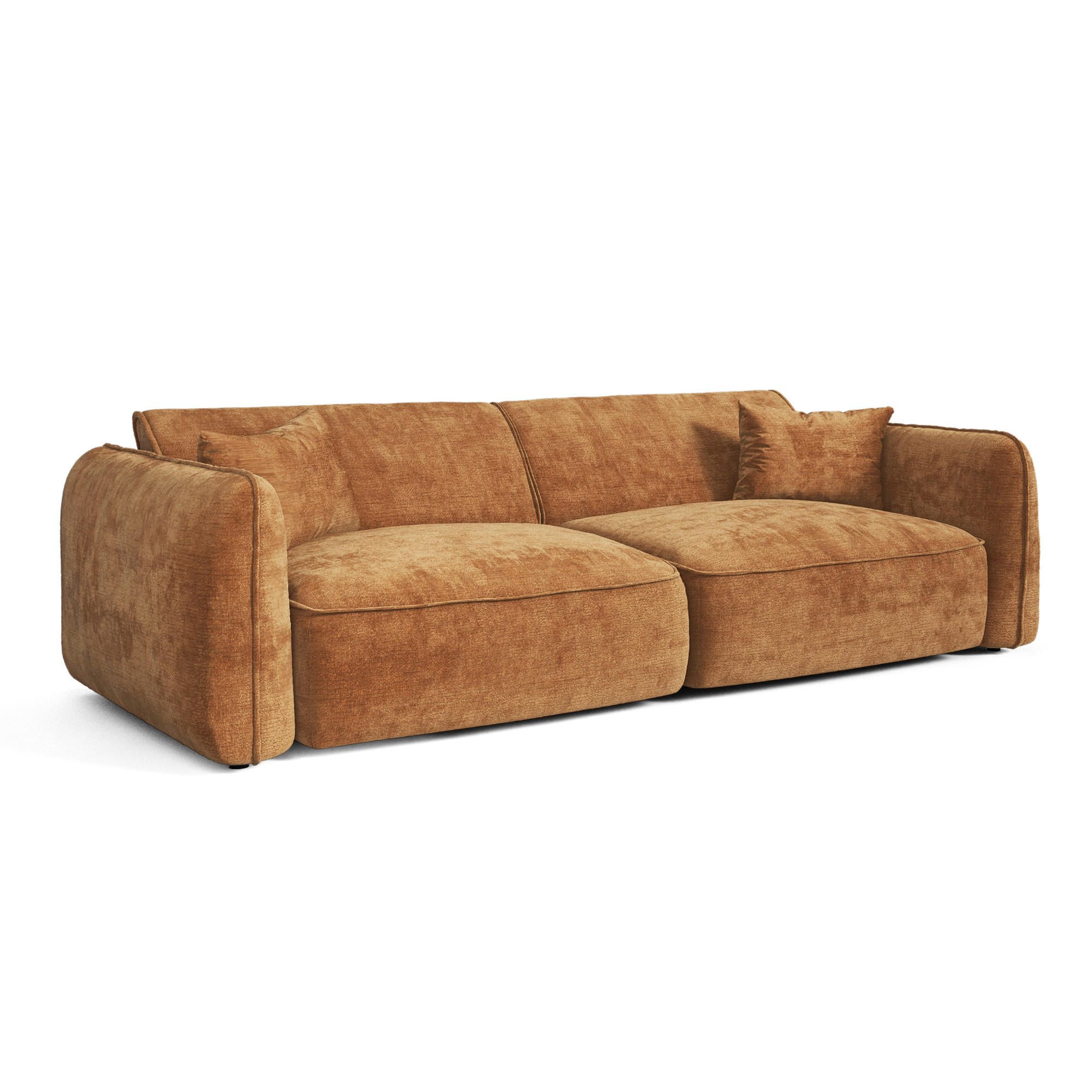 SOFA LOMI Geprägter Samt Karamell 235cm - Braun, Textil (235/74/90cm) - Premium Interiors