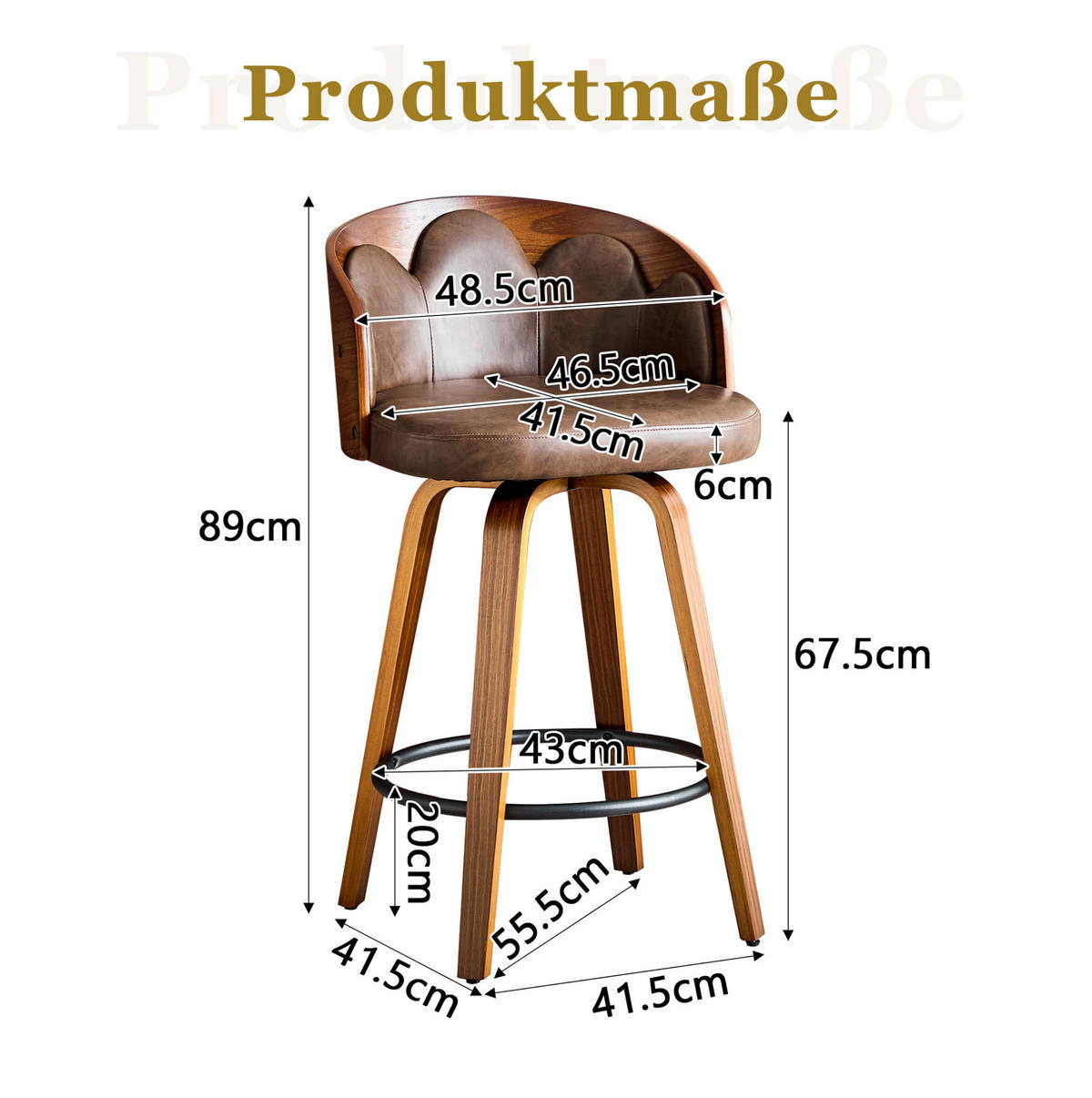 BARHOCKER 2er-Set mit Blüten-Rückenlehne Braun - Braun, Holz (41.5/89/46.5cm) - Meubliv