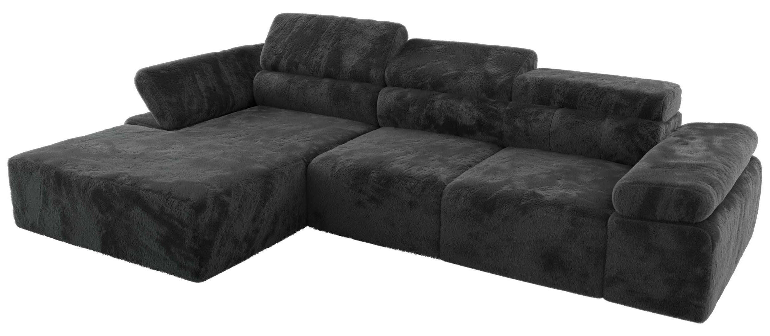 ECKSOFA RILASSO L Dunkelgrau Plüsch - links - Dunkelgrau/Schwarz, Kunststoff/Textil (296/174cm) - MKS