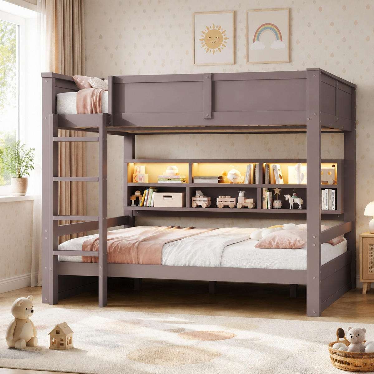 ETAGENBETT 160/200 mit Stauraumschränken und Schutzgeländer in Braun - Braun, Holzwerkstoff (160/200cm) - EVRYAE