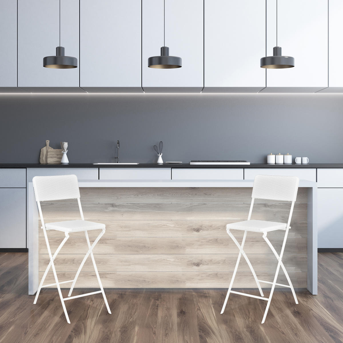 2XBAROVÉ stoličky - biela, kov/plast (44/115/63cm) - Relaxdays