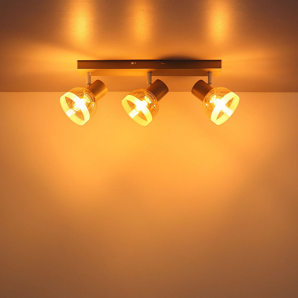 WANDLEUCHTE KAIRO, Metall, Glas, Sandfarben, 3-flammig - Bernsteinfarben, Glas (10/14/41cm) - Globo Lighting