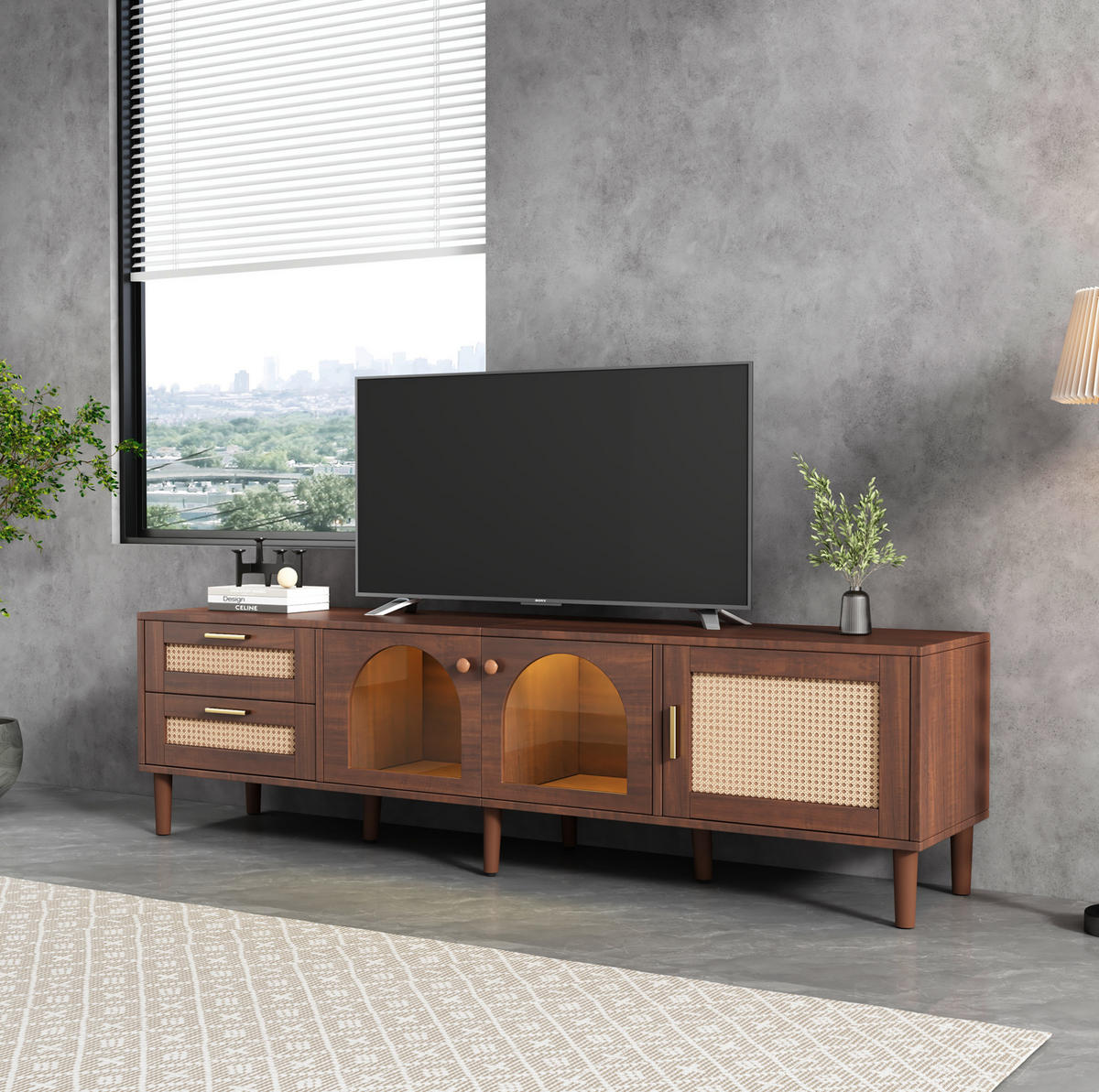TV-ELEMENT mit LED 180 cm Braun Spanplatte 2 Schubladen 3 Türen - Braun, Holzwerkstoff (40/50/180cm) - Beauniv