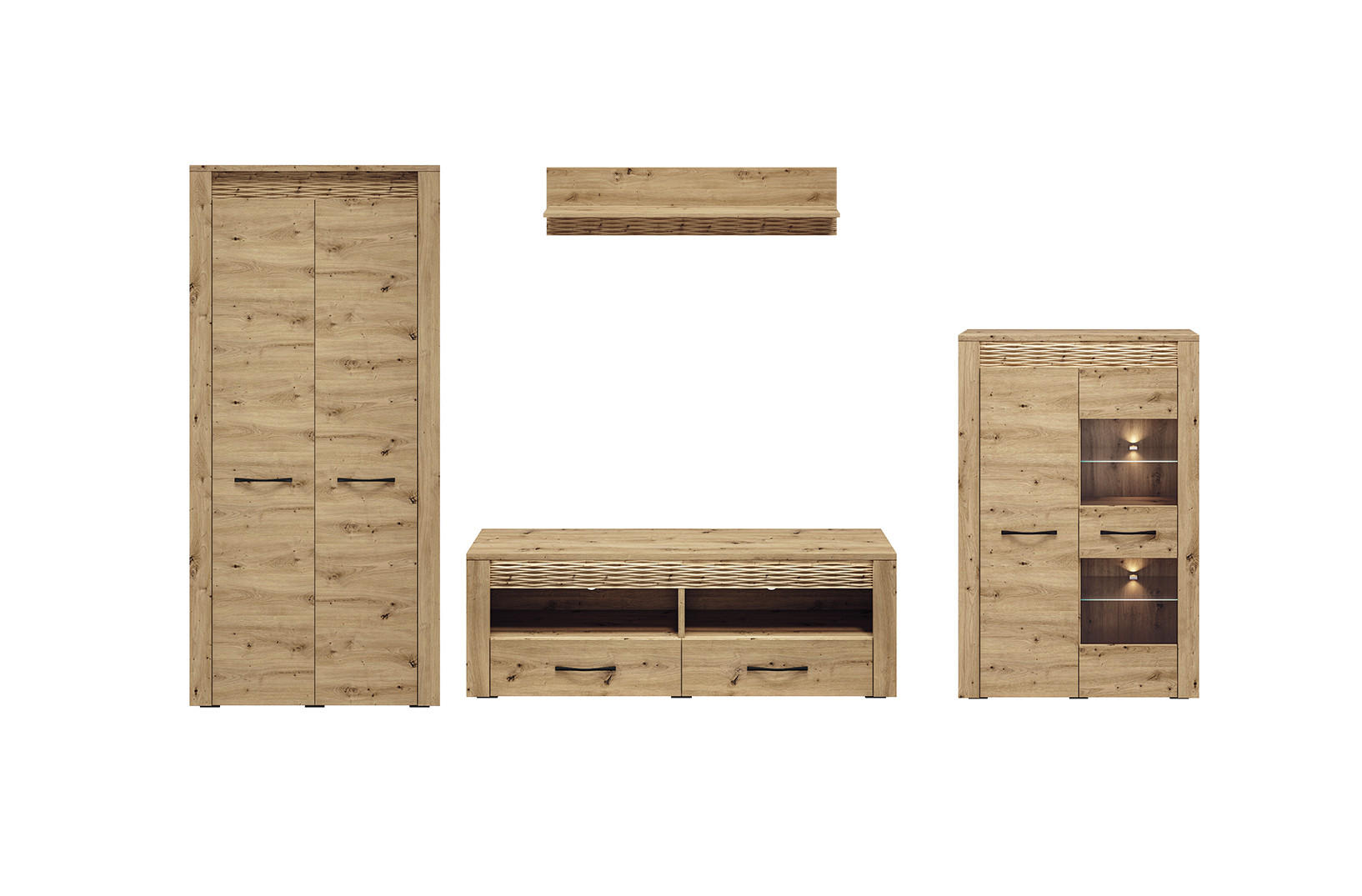 WOHNWAND Artis Artisan Eiche 4-teilig - Eiche Artisan/Braun, Holz/Holzwerkstoff (334/200/55cm) - Feldmann-Wohnen