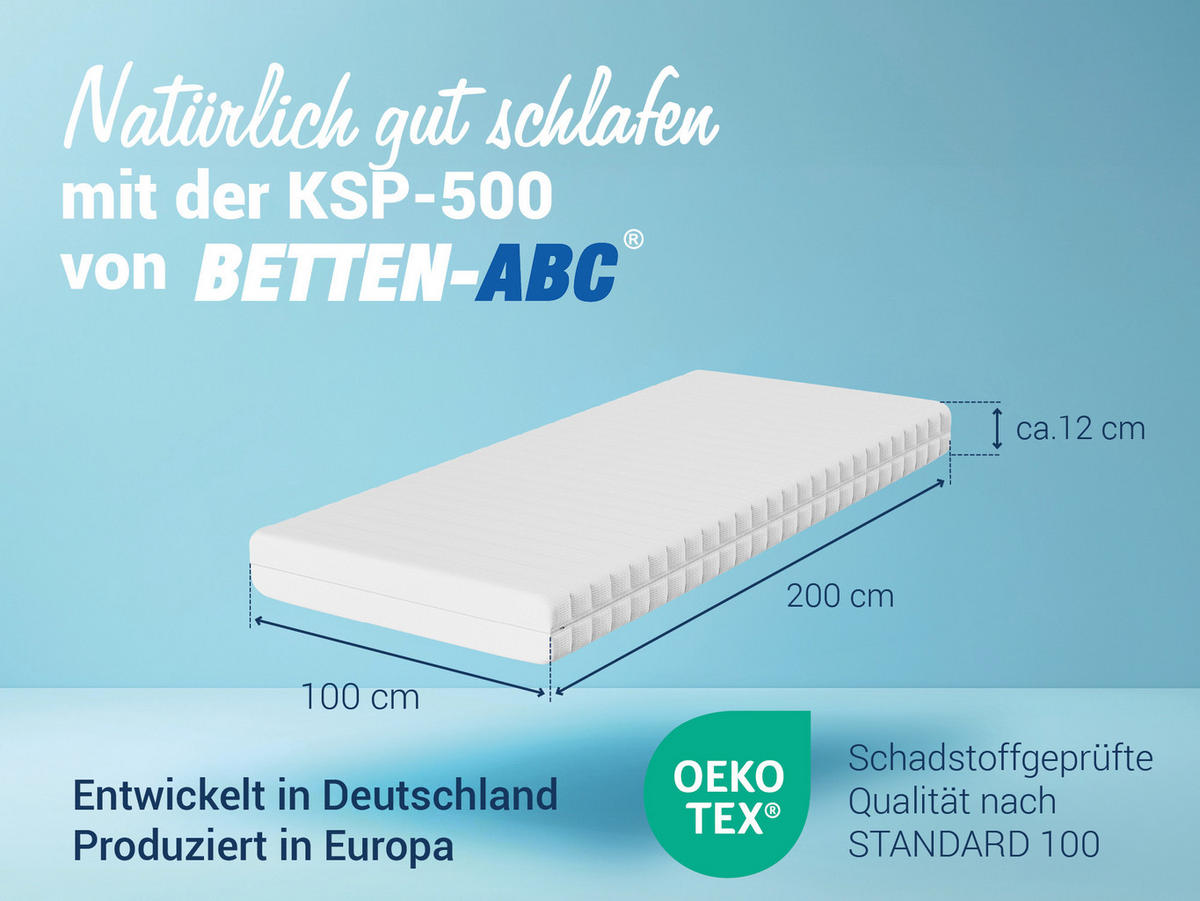 KALTSCHAUMMATRATZE KSP-500, 7 Zonen, Größe: 100x200, Härtegrad: H3 - Höhe 12cm - Weiß, Textil (100/200cm) - Betten-ABC