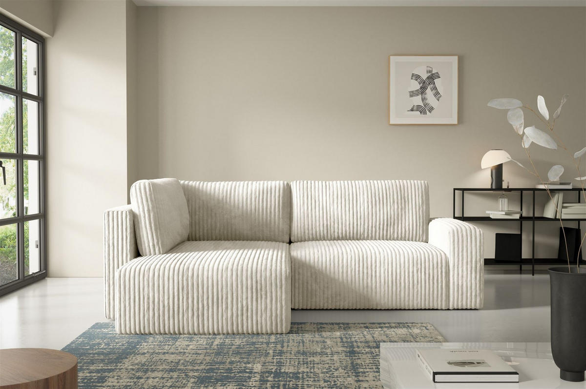 ECKSOFA Natalia Xl - Creme, Holzwerkstoff/Textil (182/245cm) - Fun Möbel