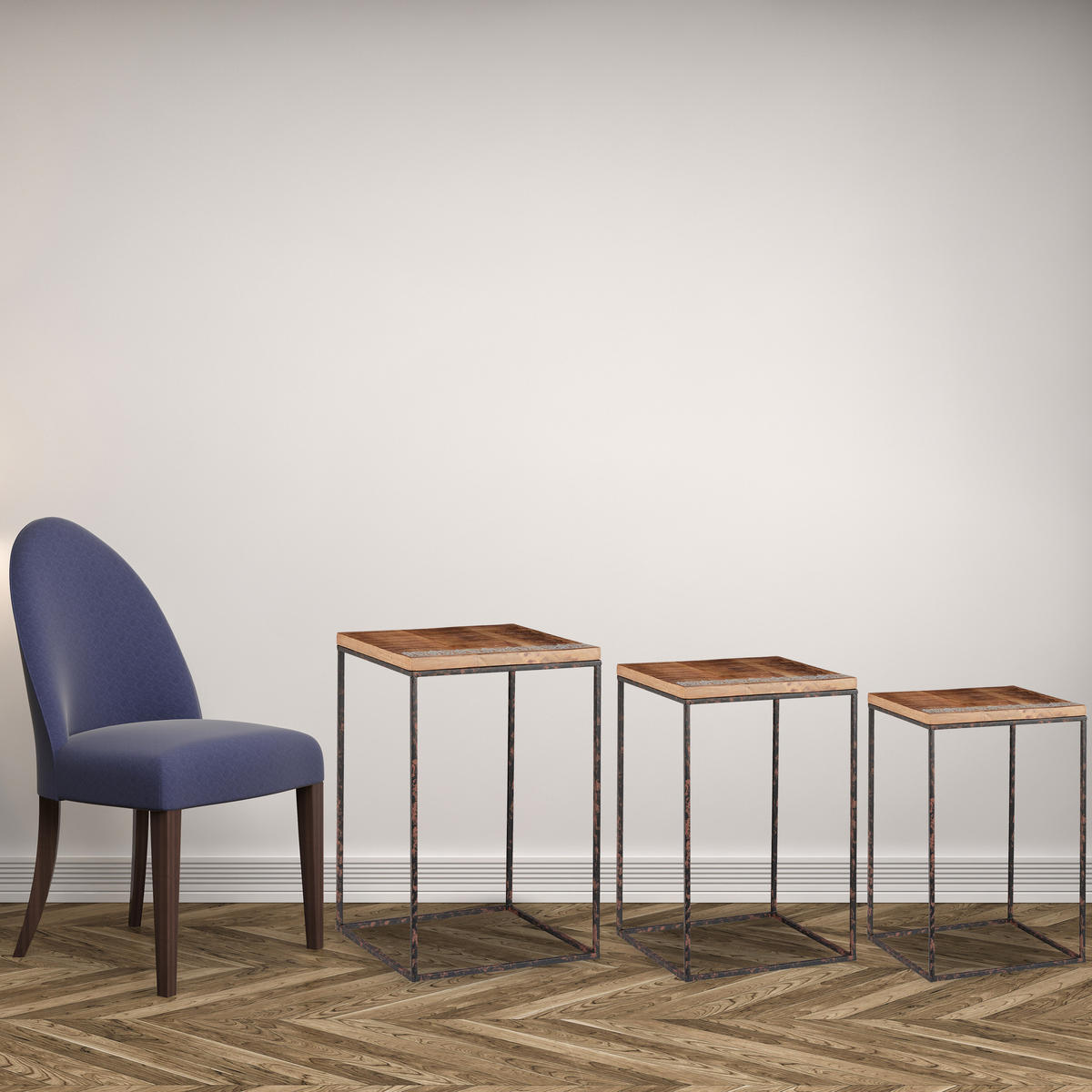 3xBEISTELLTISCH - Multicolor, Holz/Metall (35.5/35.5/55.5cm) - Relaxdays