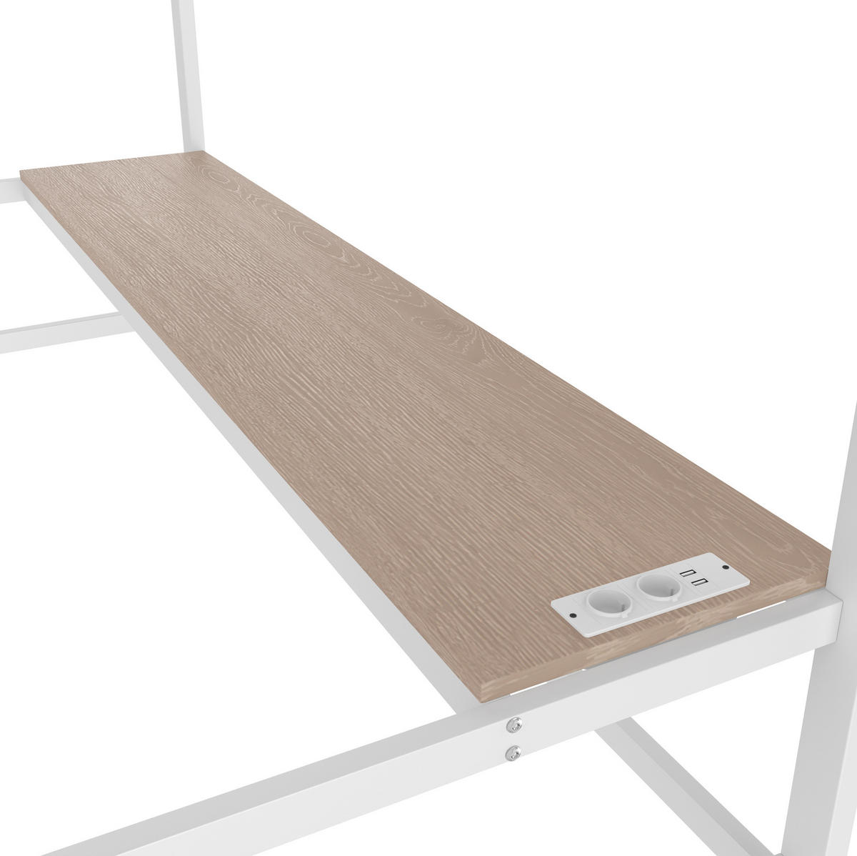 HOCHBETT mit Schreibtisch 90/200 cm in Weiß – mit LED-Lichtleiste und Leiter - Weiß, Metall (90/200cm) - BEAOK