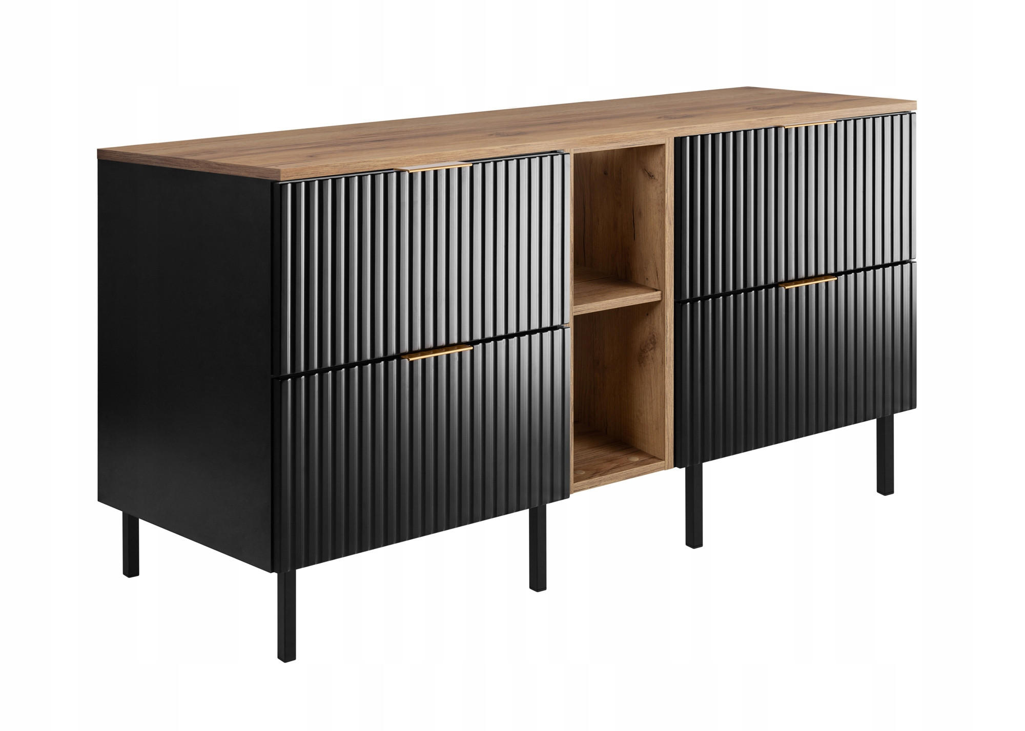 WASCHBECKUNTERSCHRANK FLOW mit Regal + Platte Schwarz matt 140/57/46 cm - Schwarz, Holzwerkstoff (140/57/46cm) - Rodan