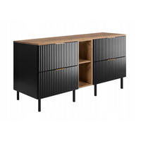 WASCHBECKUNTERSCHRANK FLOW mit Regal + Platte Schwarz matt 140/57/46 cm - Schwarz, Holzwerkstoff (140/57/46cm) - Rodan