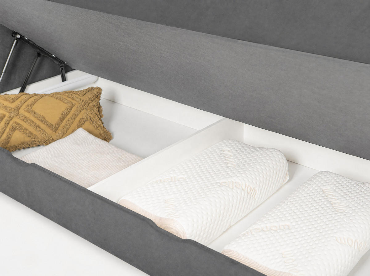 BOXSPRINGBETT Milano Anthrazit 160/200 cm Samt Stoff mit Bettkasten, mit Matratze, mit Topper H3/H4 - Anthrazit, Textil (160/200cm) - wonello