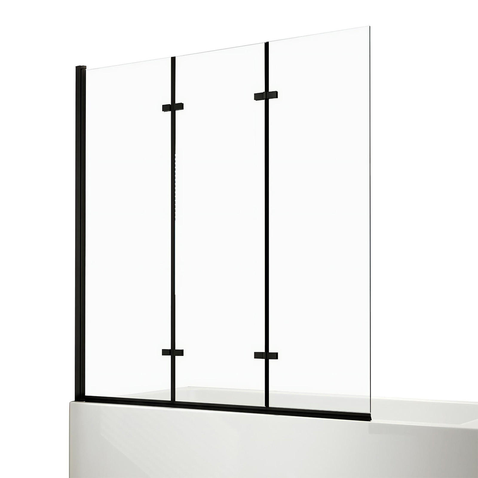 DUSCHWAND für Badewannen Faltbar mit Schwenkfunktion Schwarz 140/120 cm - Schwarz, Glas (120/140cm) - EMKE