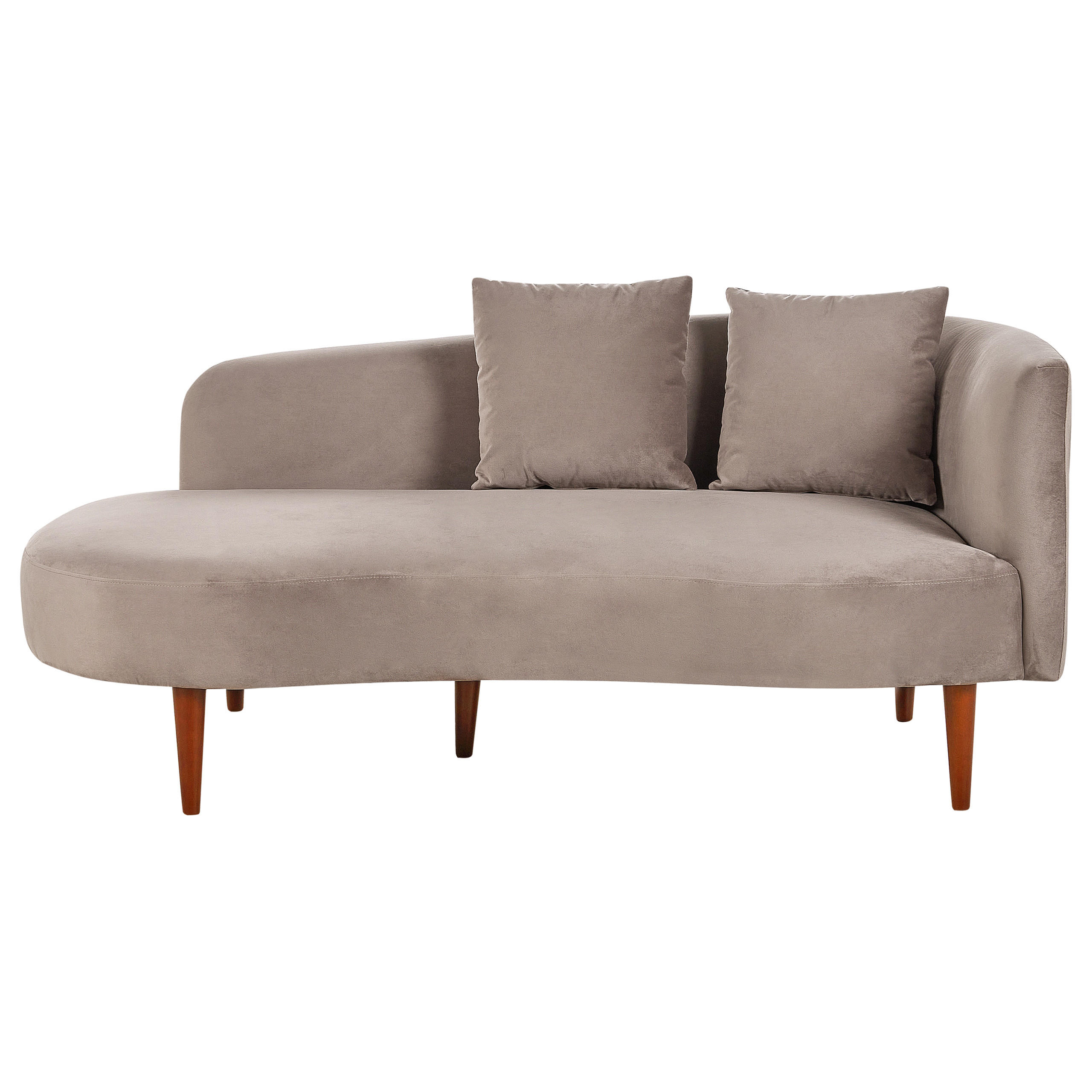 ČALOUNĚNÉ LEHÁTKO CHAISE LONGUE Sametová látka taupe pravostranné Chaumont - tmavě hnědá/šedohnědá, textil (168/75/74cm) - Beliani