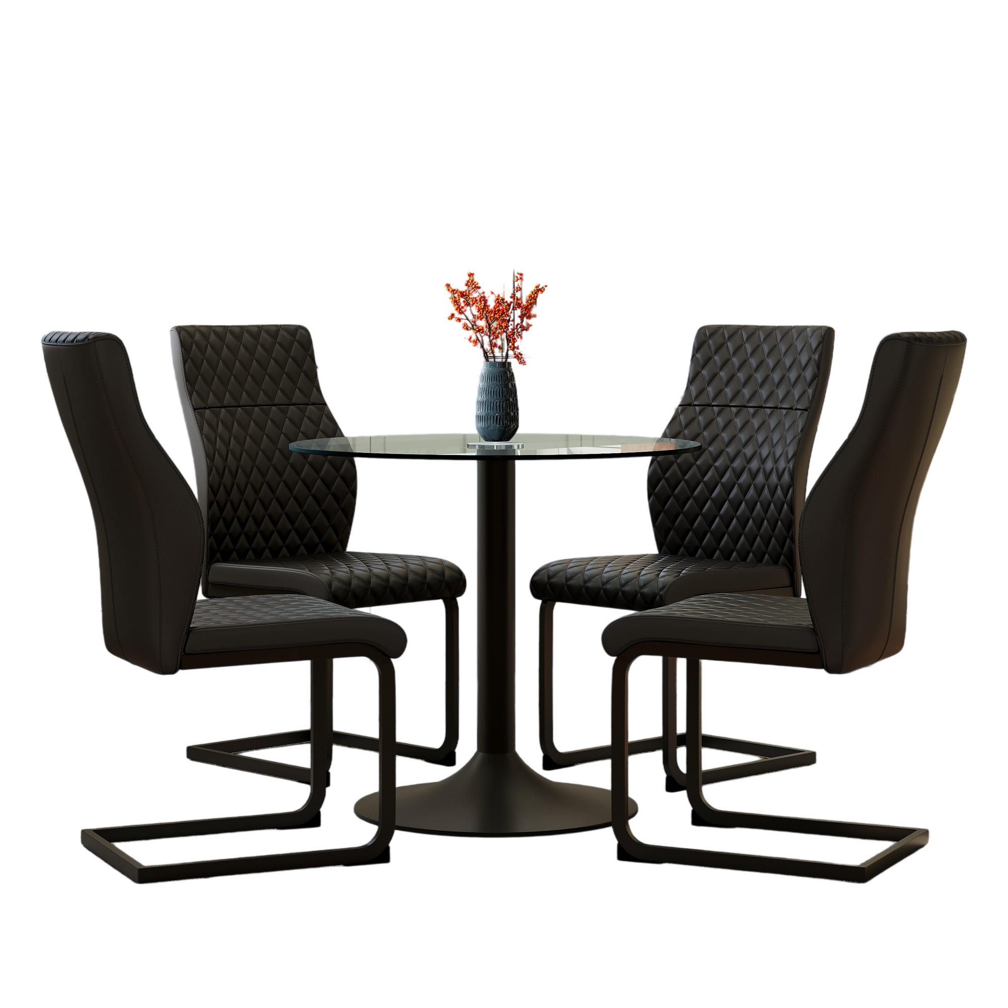 ESSGRUPPE DE-39485 5-teilig, Glastisch und 4 Stühlen mit hoher Rückenlehne Schwarz - Schwarz, Metall (85/75/85cm) - ComfortXL
