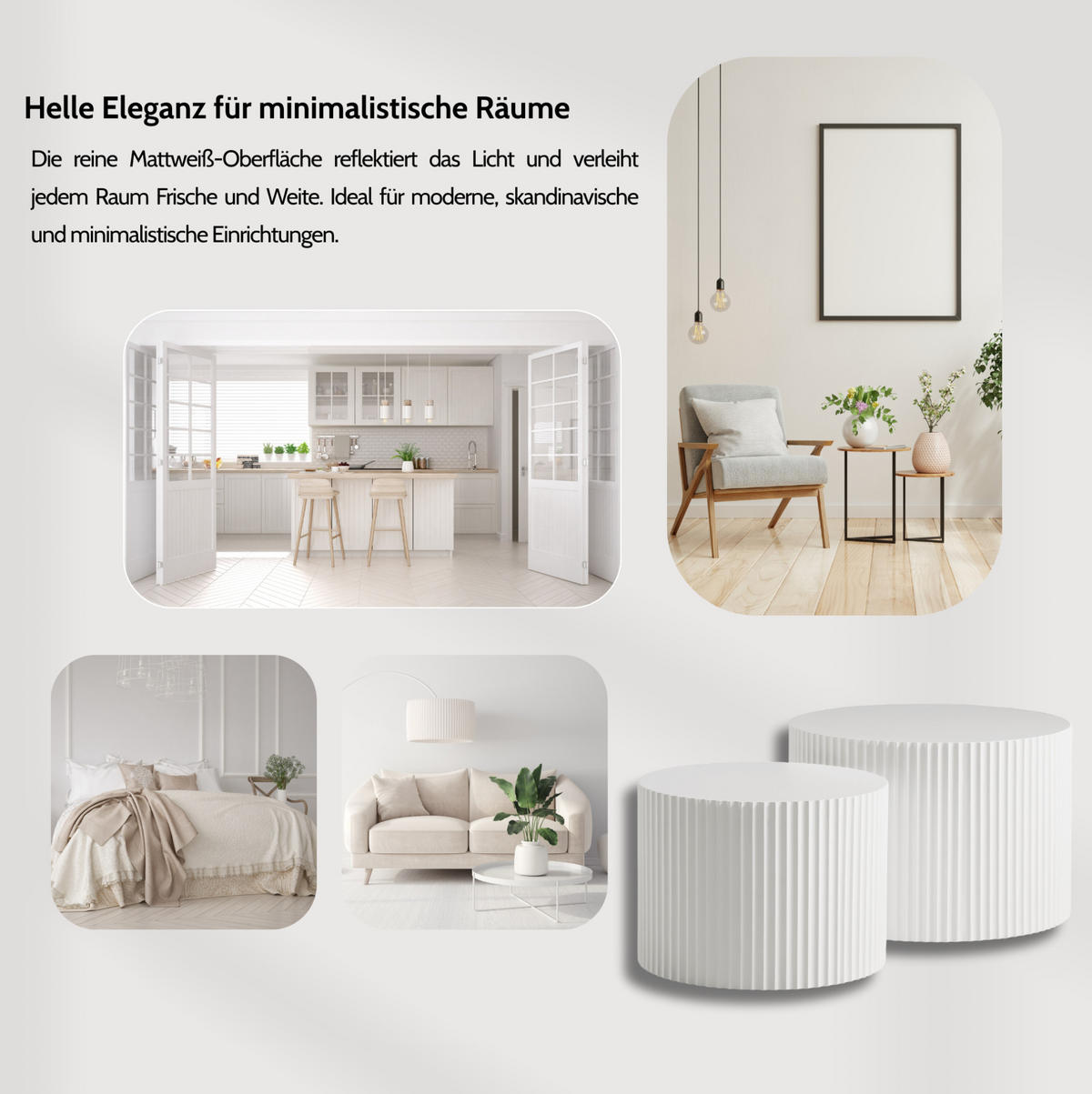 KONFERENČNÍ stolek sada 2 ks 60/40 a 48/35 cm bílá MDF, odkládací - bílá, kompozitní dřevo (60/60/40cm) - BEAOK