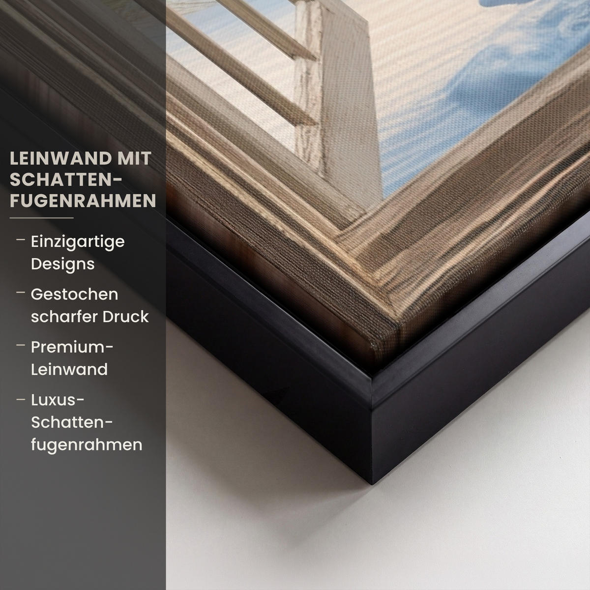 LEINWAND Bilder mit Rahmen - Aussicht - Strand - Fenster - Dünen - Meer - 40x60 - Hellblau, Textil (40/60cm) - MuchoWow