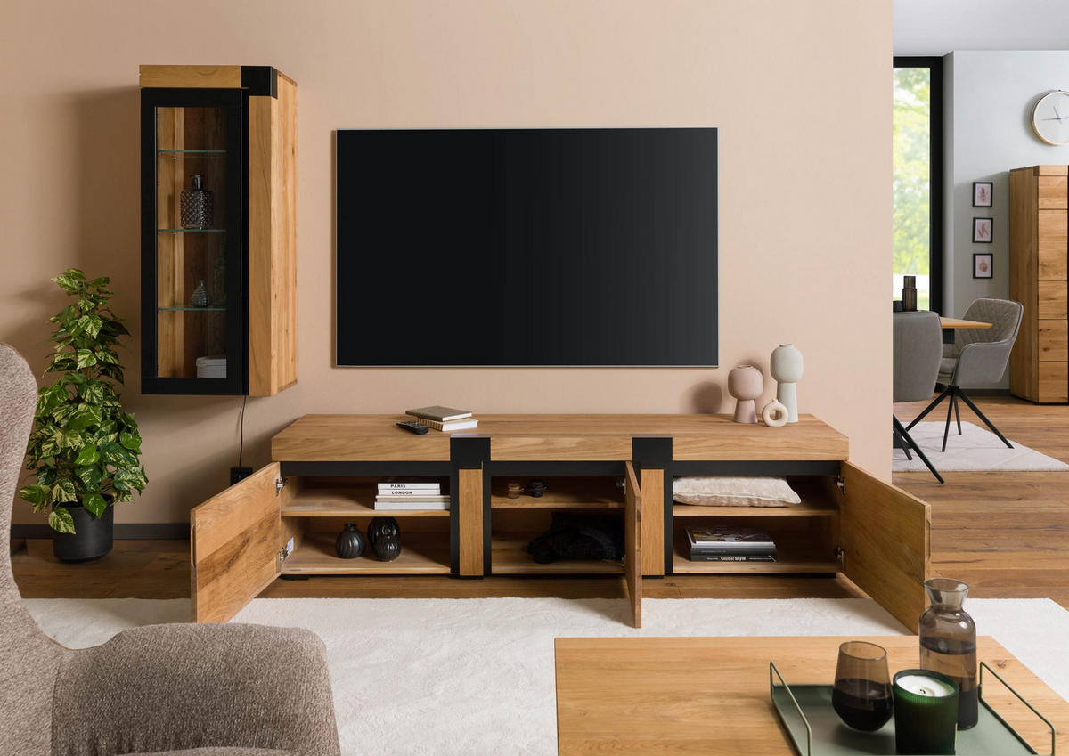 TV-BOARD Wildeiche 200x48x50 natur geölt ROTTERDAM #121 - Naturfarben, Holz (200/50/48cm) - Massivmoebel24