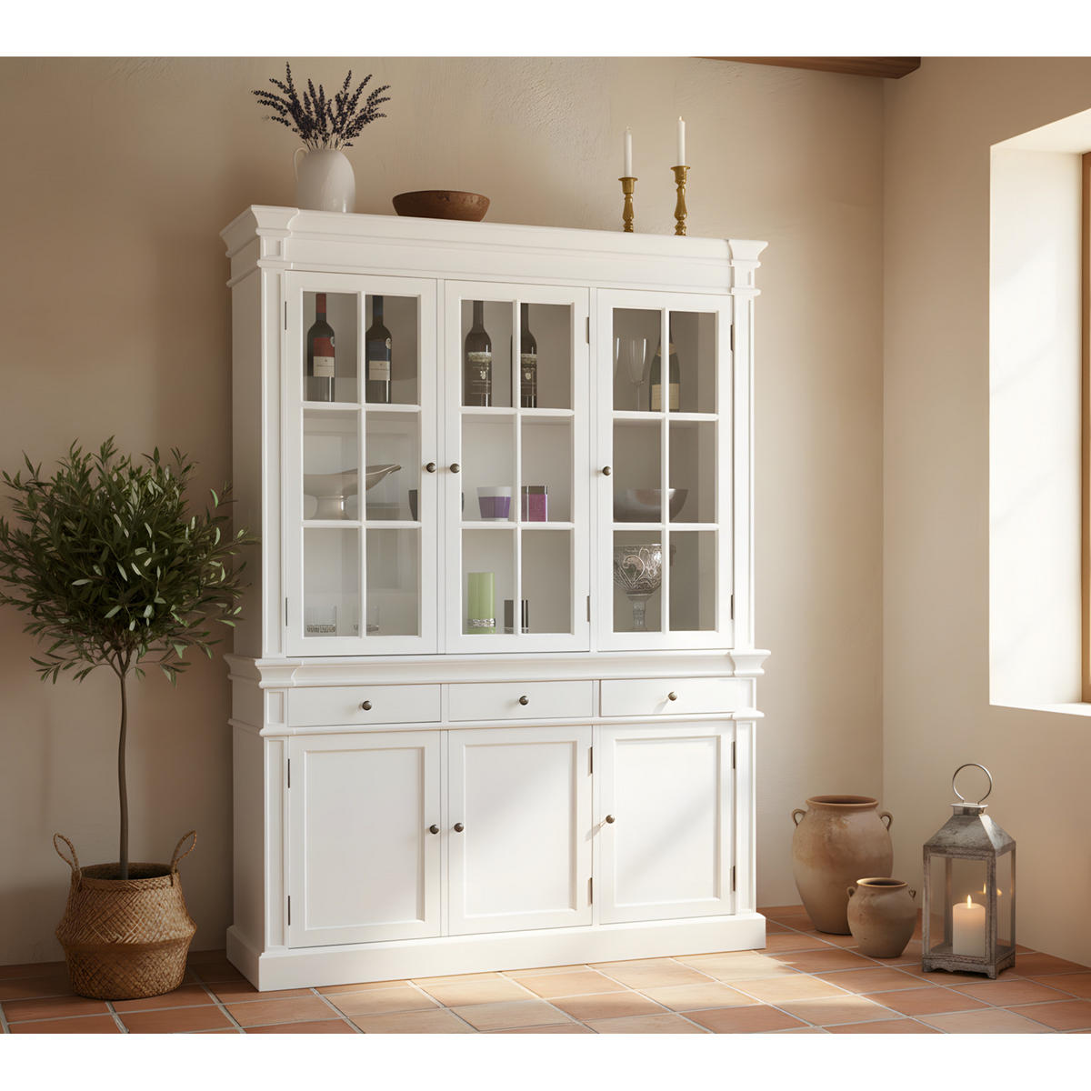 VITRINSKÅP Amaretta 142 x 45 x 200 cm – vit - Vit, Trä (142/200/45cm) - ebuy24