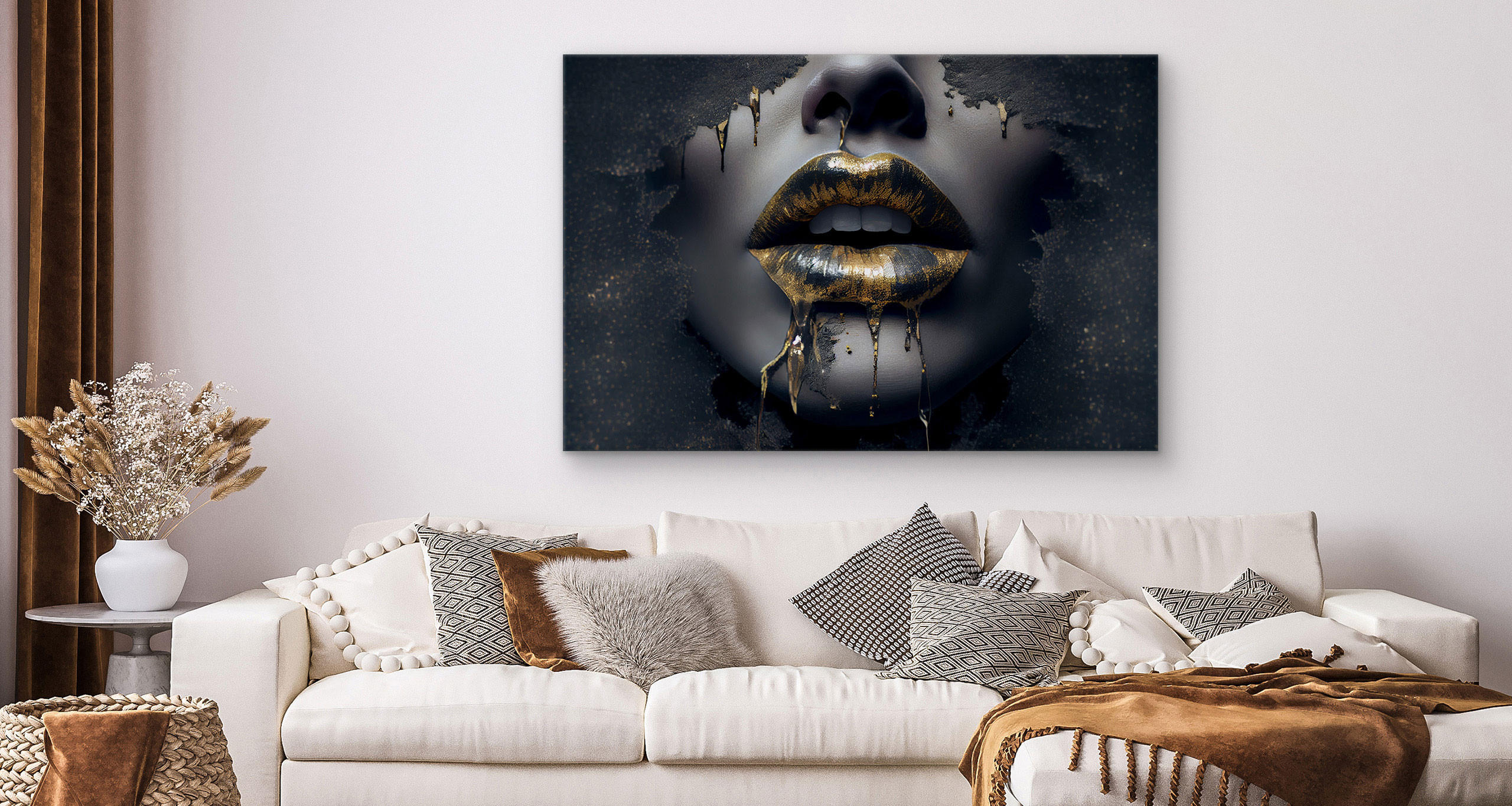 Thumbnail - Muralo Leinwandbild, Schwarz, Gold, Textil, Abstrakt, Rechteckig, 90x60 cm, Bilder und Zubehör, Wandbilder, Leinwandbild...